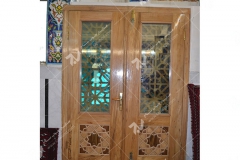 (2) درب چوبی گره چینی مشبک مسجد وحسینیه امام رضا (ع) باهنر- مشهد مقدس
