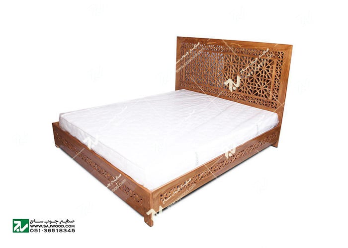 تخت خواب چوبی سنتی دو نفره گره چینی مشبک - رامش  کد ۴۰۱