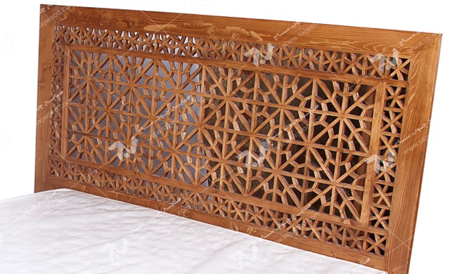 تخت خواب چوبی سنتی دو نفره گره چینی مشبک - رامش  کد ۴۰۱