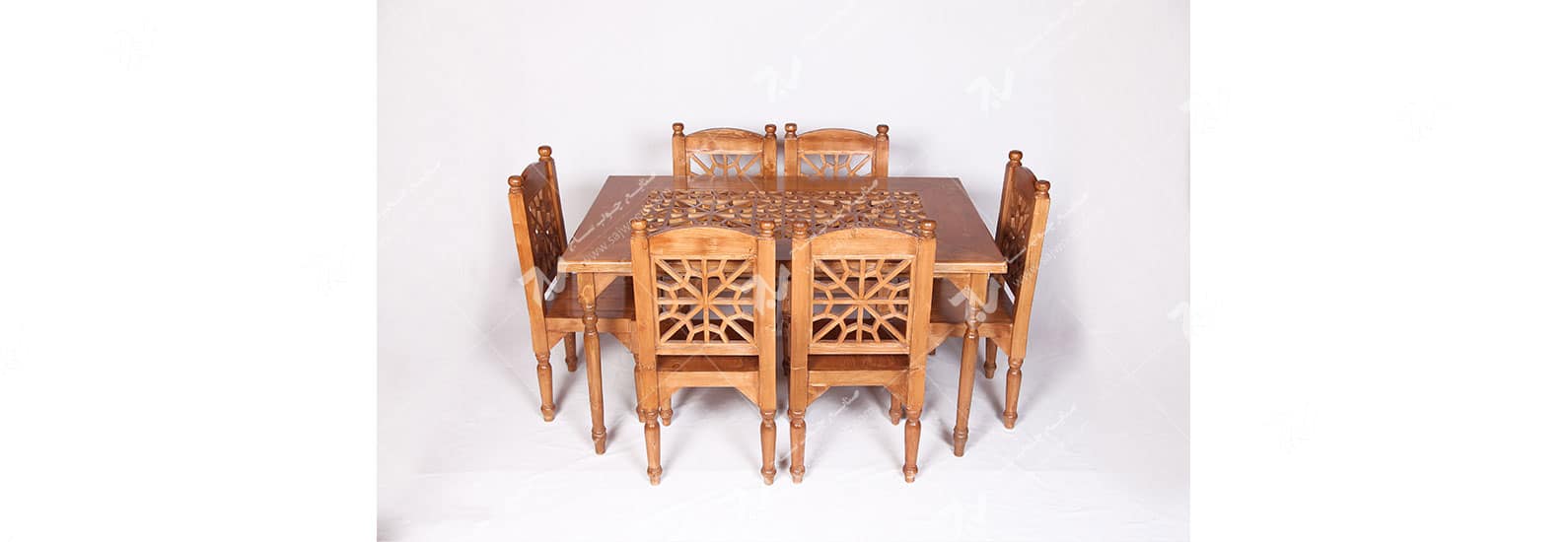 میز و صندلی غذاخوری ( ناهارخوری ) 6 نفره چوبی سنتی گره چینی مشبک - سمن کد۳۰۱