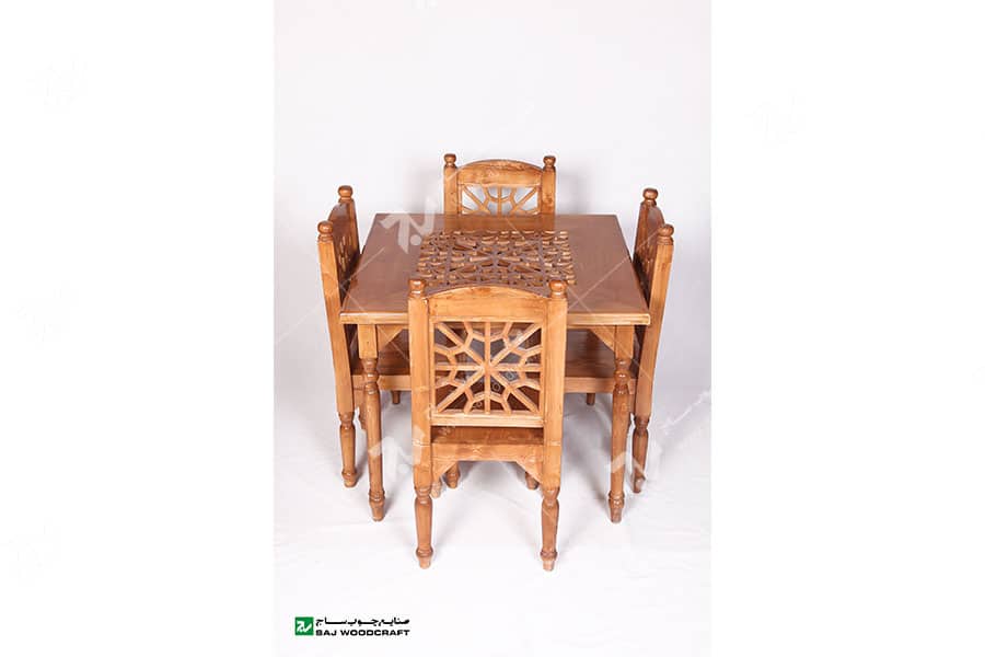 میز و صندلی غذاخوری ( ناهارخوری )  4 نفره چوبی سنتی گره چینی مشبک - سمن کد۳۰۰