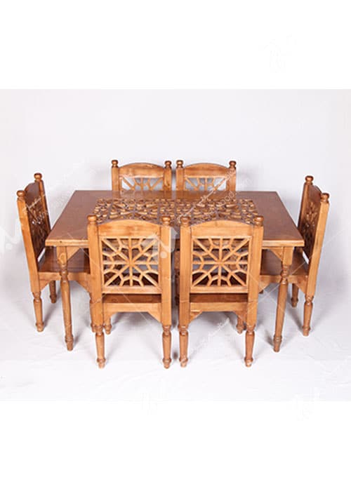 میز و صندلی غذاخوری (ناهارخوری) 6 نفره چوبی سنتی گره چینی مشبک - سمن کد۳۰۱