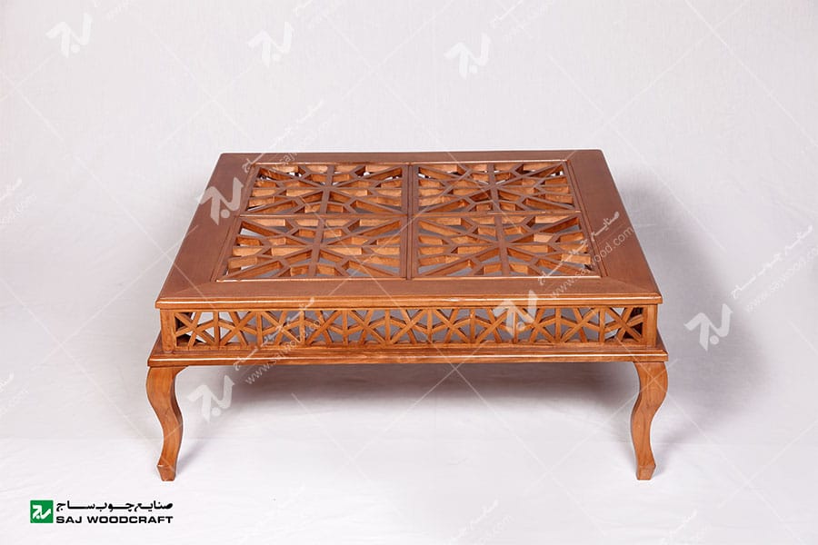 میز جلو مبلی (پذیرایی) چوبی سنتی گره چینی مشبک - سمن کد ۳۰۸