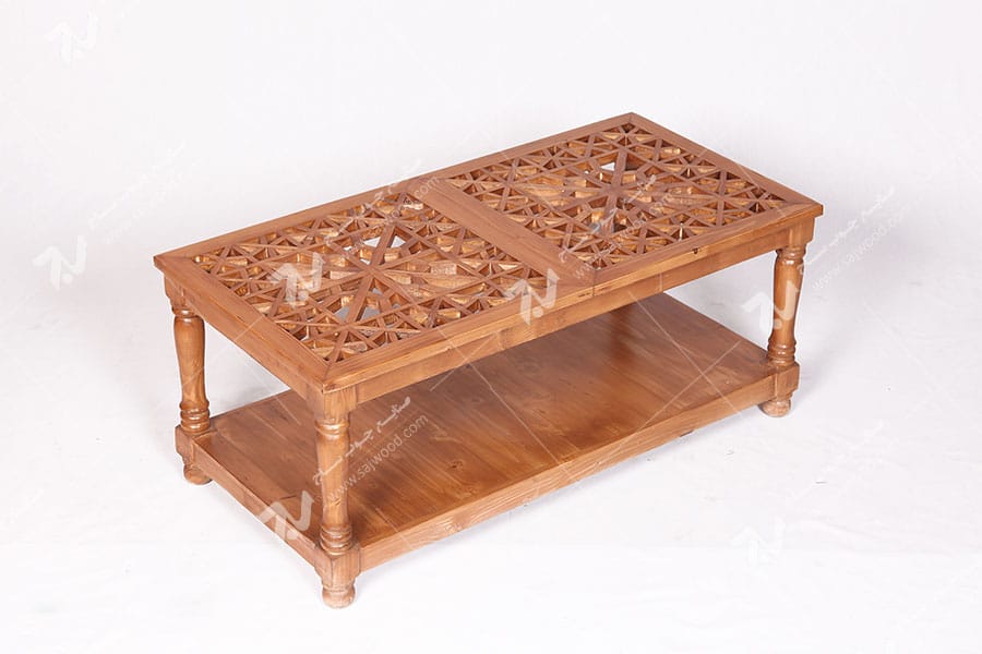  میز جلو مبلی (پذیرایی) چوبی سنتی گره چینی مشبک - سمن کد ۳۱۰