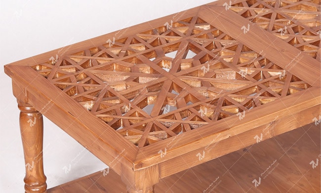 میز جلو مبلی (پذیرایی) چوبی سنتی گره چینی مشبک - سمن کد ۳۱۰