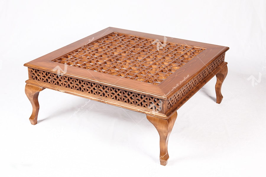 میز جلو مبلی (پذیرایی) چوبی سنتی گره چینی مشبک - سمن کد۳۱۳