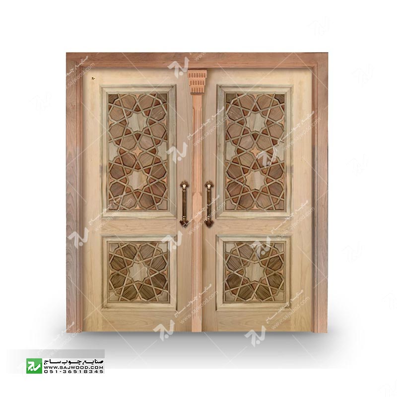 درب چوبی گره چینی سنتی درب تمام چوب ورودی ساختمان قیمت ساخت وخرید درب