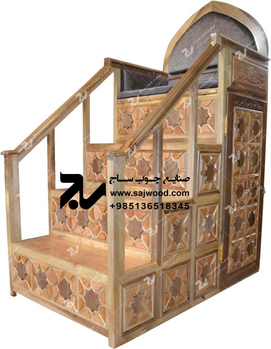 منبر چوبی مسجد گره چینی ۴ پله - شمس کد ۱۰۴