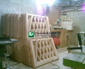 ساخت و نصب نرده چوبی سنتی با هنر گره چینی مشبک چوب چنار پروژه مصلی تبریز-آذربایجان شرقی