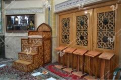 (7) درب چوبی گره چینی مشبک و منبر مسجد وحسینیه امام علی(ع) مطهری - مشهد مقدس