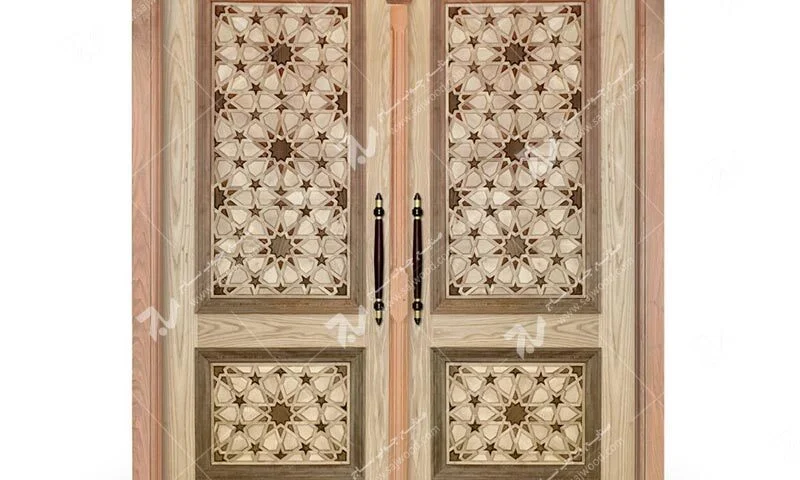 درب چوبی گره چینی سنتی ورودی ساختمان،آپارتمان درب مسجد و نمازخانه