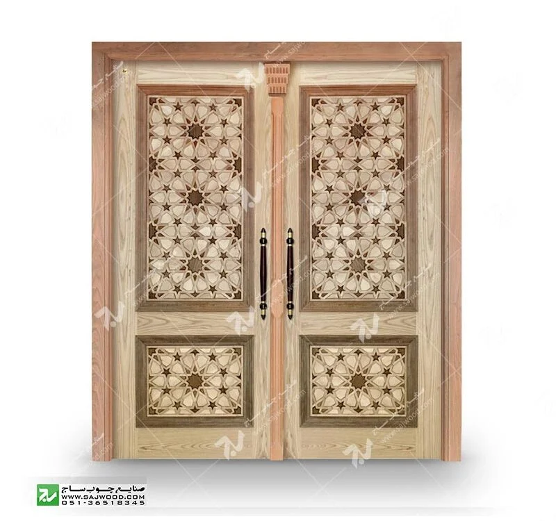 درب چوبی گره چینی سنتی ورودی ساختمان،آپارتمان درب مسجد و نمازخانه