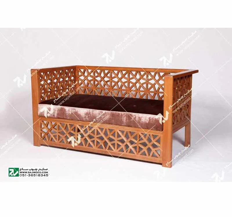 مبلمان چوبی سنتی دو نفره گره چینی مشبک تمام چوب