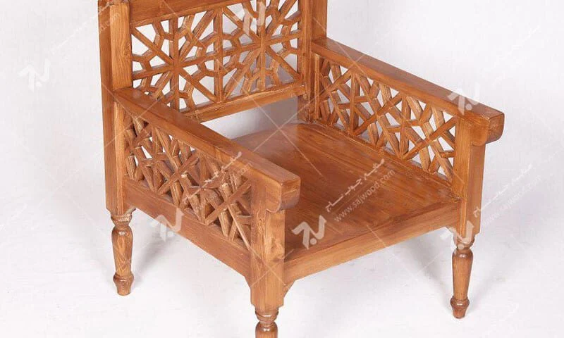 مبلمان چوبی سنتی یک نفره گره چینی مشبک تمام چوب