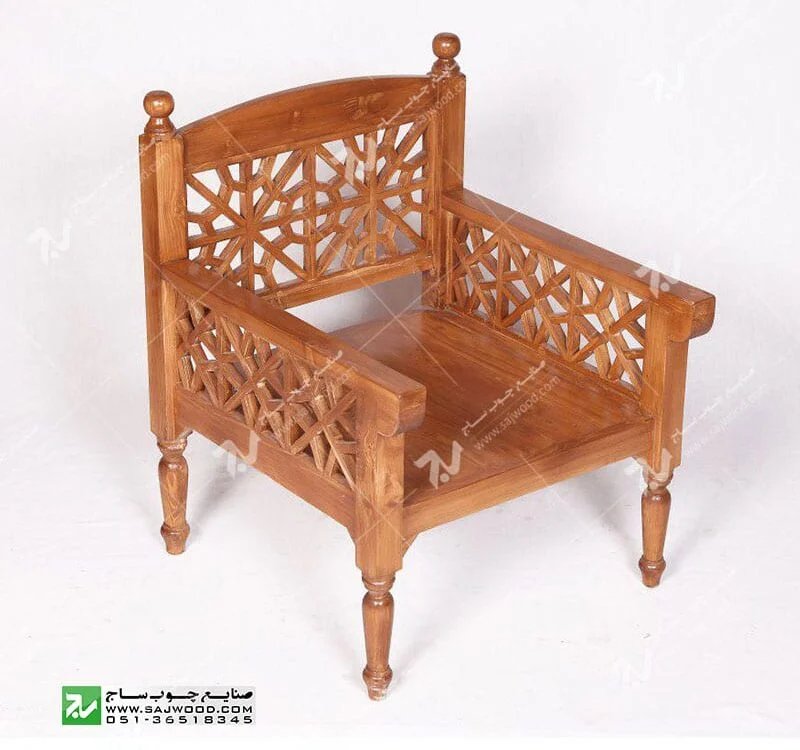 مبلمان چوبی سنتی یک نفره گره چینی مشبک تمام چوب