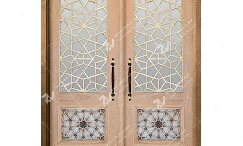 درب چوبی سنتی ورودی ساختمان،مسجد گره چینی توپر طرح کند دوپنج کد C10