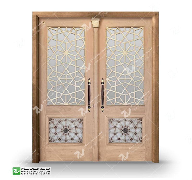 درب چوبی سنتی ورودی ساختمان،مسجد گره چینی توپر طرح کند دوپنج کد C10
