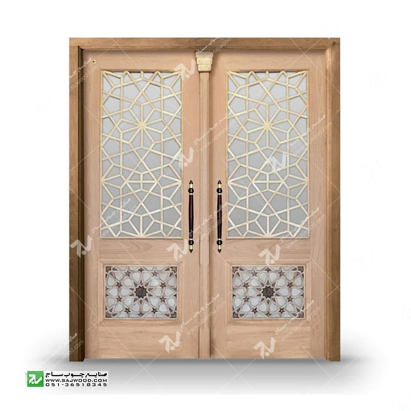 درب چوبی سنتی ورودی ساختمان،مسجد گره چینی توپر طرح کند دوپنج کد C10