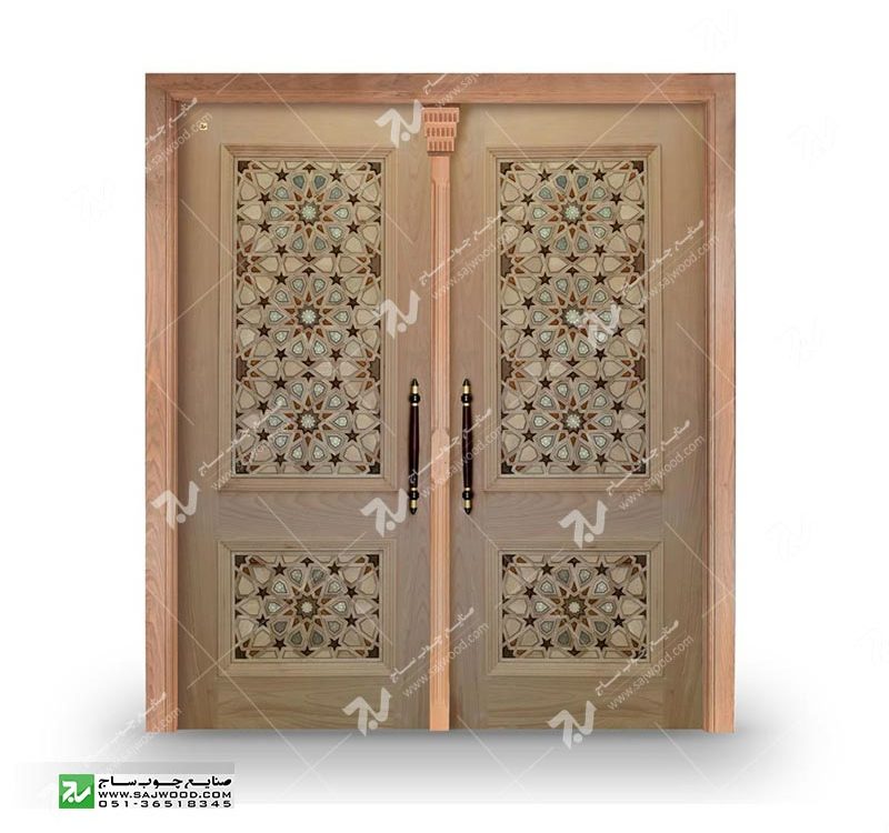 درب چوبی سنتی ورودی ساختمان مسجد گره چینی طرح گره وخاتم تندده کدT10KH
