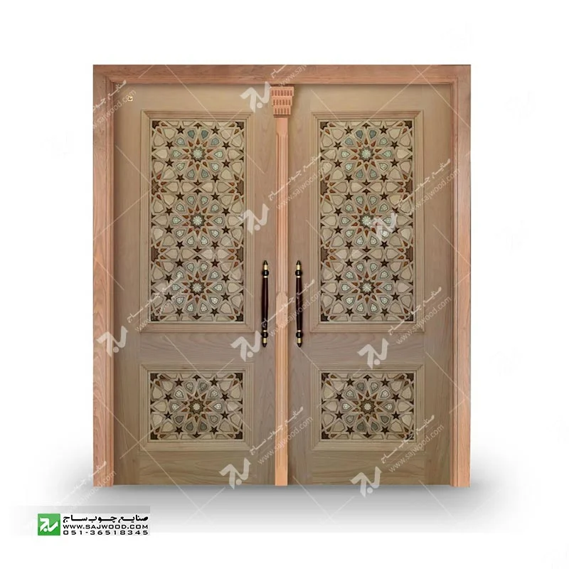 درب چوبی سنتی ورودی ساختمان مسجد گره چینی طرح گره وخاتم تندده کدT10KH