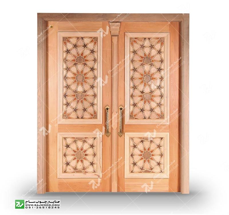 درب چوبی سنتی ورودی ساختمان،مسجد گره چینی طرح تند ده ته بریده کد TT10