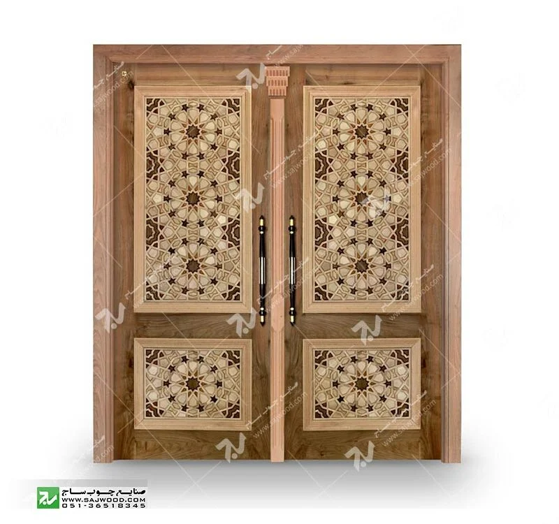 درب چوبی ورودی ساختمان مسجدگره چینی سنتی طرح تند و کند گیوه کد TCG10