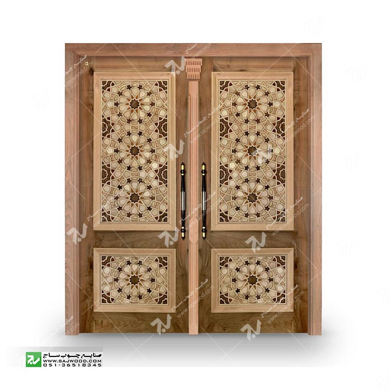 درب چوبی ورودی ساختمان مسجدگره چینی سنتی طرح تند و کند گیوه کد TCG10