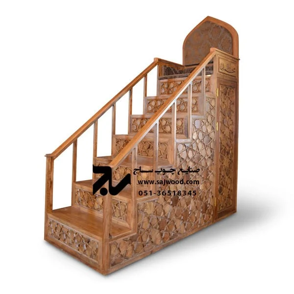 منبر چوبی مسجد گره چینی ۷ پله خرید و فروش منبر تمام چوب مداحی و روضه