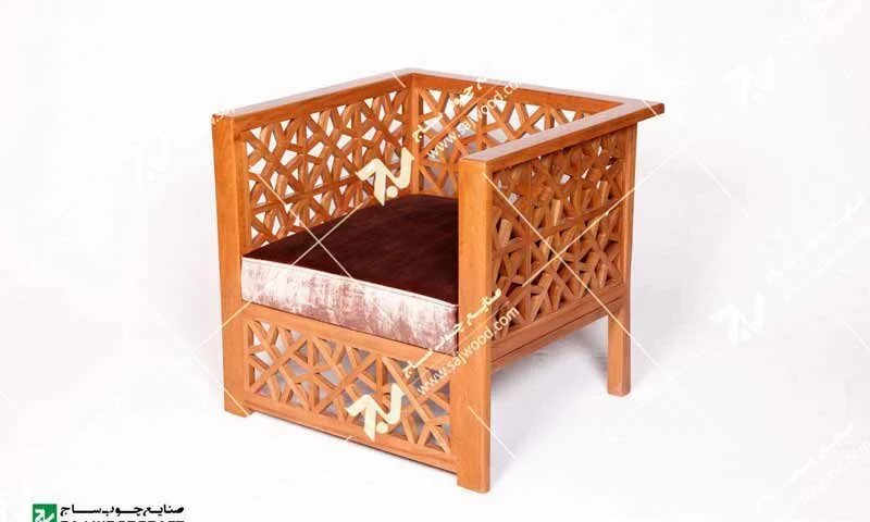 مبلمان چوبی سنتی یک نفره گره چینی مشبک تمام چوب