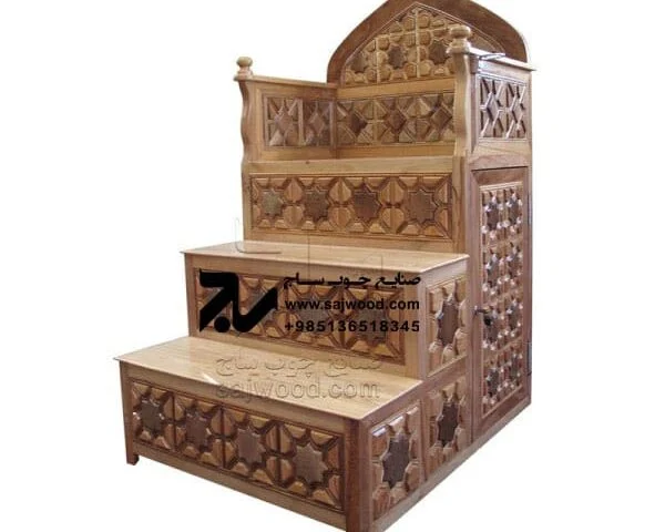 منبر چوبی مسجد گره چینی ۳ پله ساخت و خرید منبر تمام چوب سنتی ایرانی