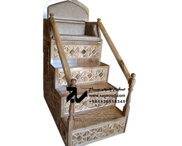 منبر چوبی مسجد گره چینی ۴ پله قیمت و خرید منبر روضه،مداحی سنتی مشبک