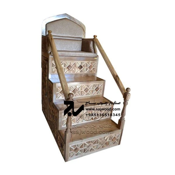 منبر چوبی مسجد گره چینی ۴ پله قیمت و خرید منبر روضه،مداحی سنتی مشبک