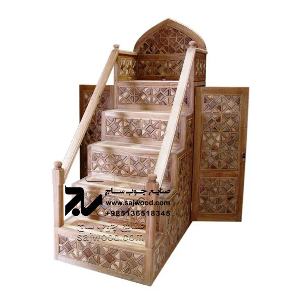 منبر چوبی مسجد گره چینی 5پله خرید،قیمت منبر تمام چوب مداحی،روضه،حسینیه