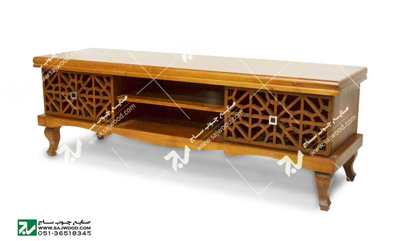 میز ال سی دی و تلویزیون LCD / LED چوبی سنتی مشبک گره چینی _ سمن کد۳۲۱