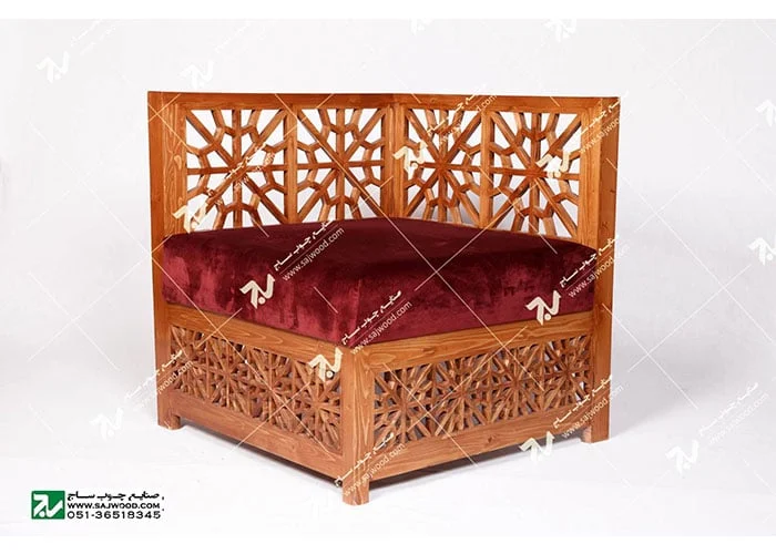 مبلمان چوبی سنتی - مبل گفتگو یک نفره گره چینی مشبک - سها کد ۲۵۰