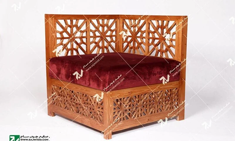 مبلمان چوبی سنتی مبل گفتگو یک نفره گره چینی مشبک ساخت مبل چوبی دست ساز