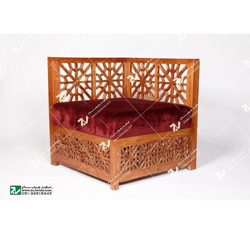 مبلمان چوبی سنتی مبل گفتگو یک نفره گره چینی مشبک ساخت مبل چوبی دست ساز