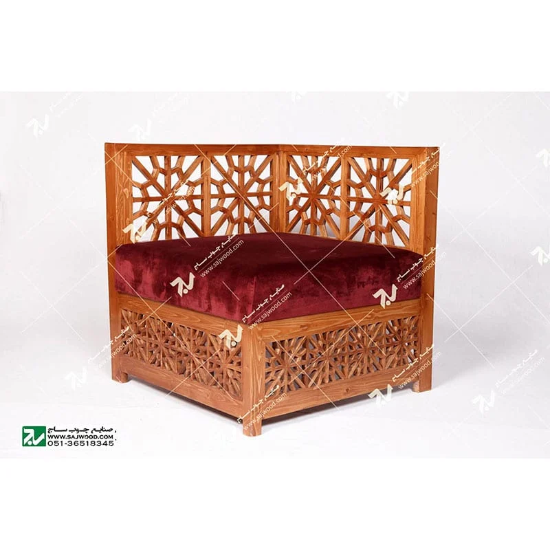 مبلمان چوبی سنتی مبل گفتگو یک نفره گره چینی مشبک ساخت مبل چوبی دست ساز