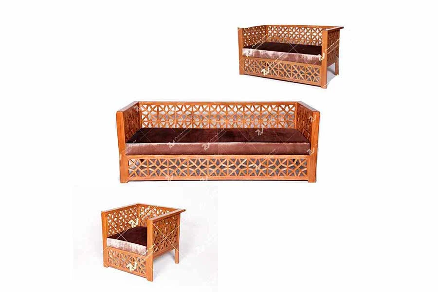 مبلمان چوبی سنتی ست هفت نفره گره چینی  مشبک – سها کد ۲۵۷