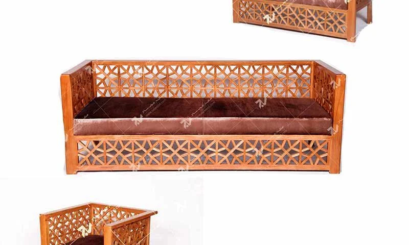 مبلمان چوبی سنتی هفت نفره گره چینی مشبک تمام چوب