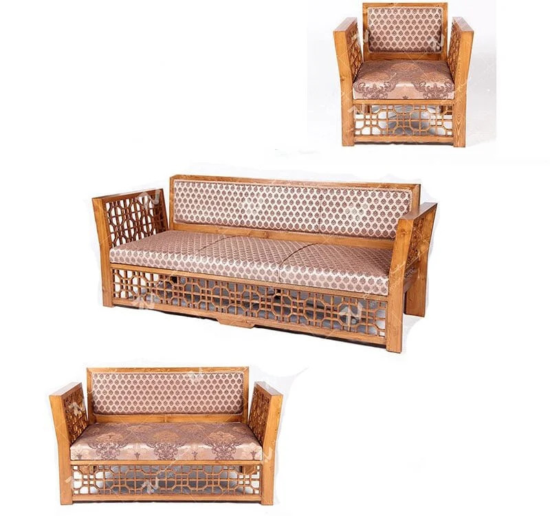 مبلمان چوبی سنتی 7 نفره گره چینی مشبک تمام چوب