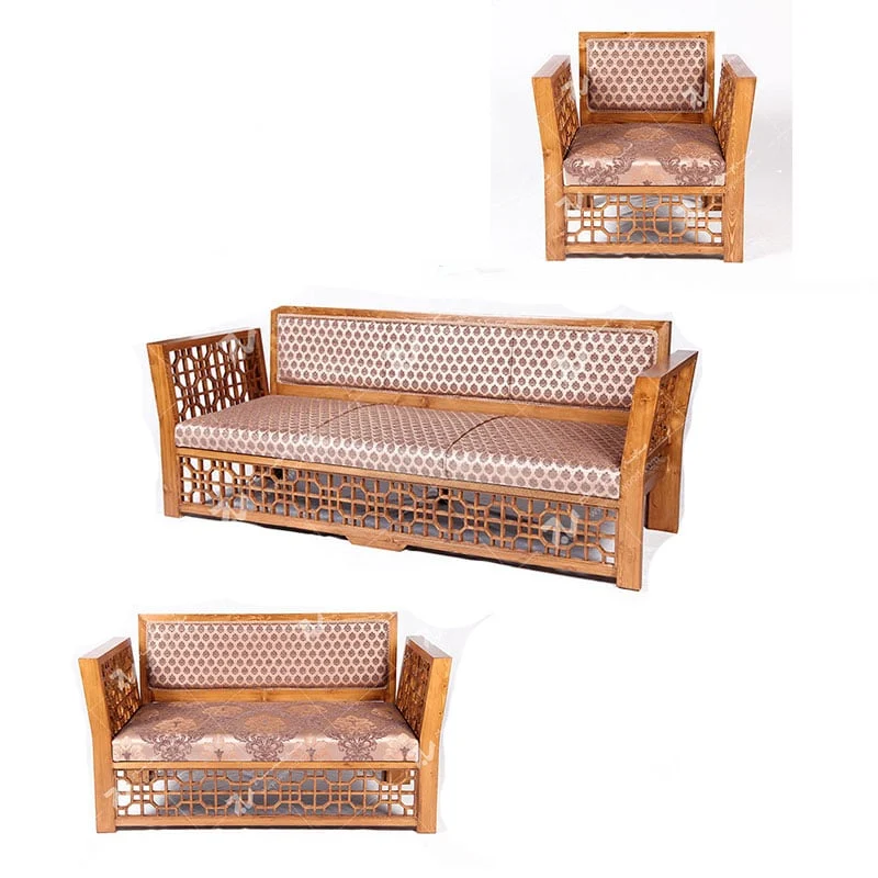 مبلمان چوبی سنتی 7 نفره گره چینی مشبک تمام چوب