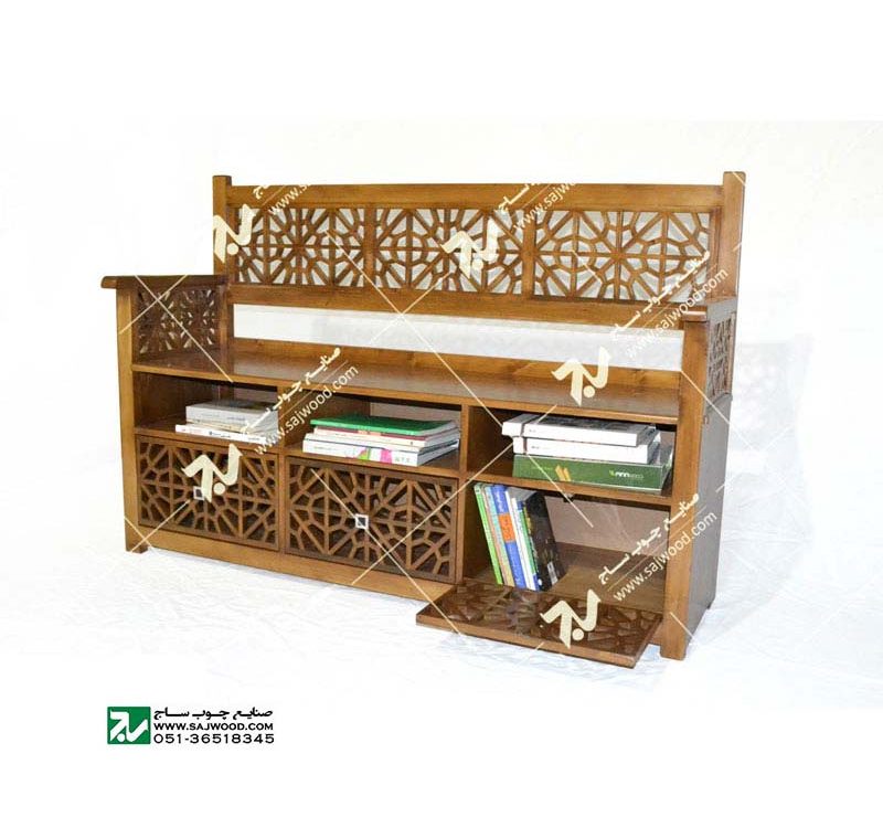 کتابخانه نیمکت و گنجه چوبی سنتی مشبک گره چینی فروش و ساخت انواع گنجه