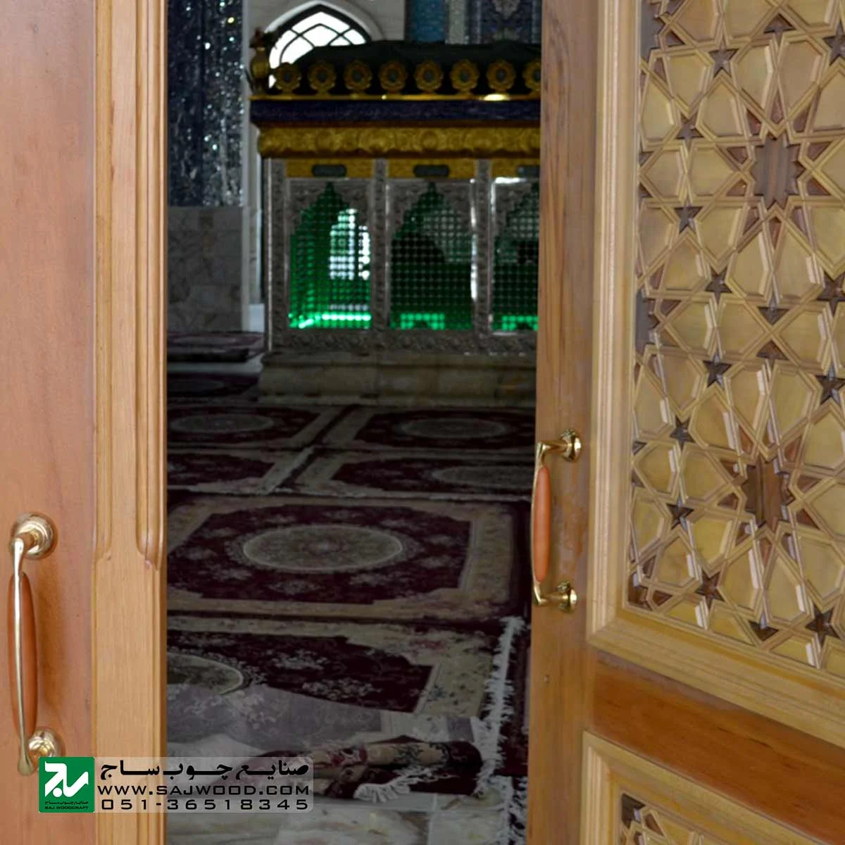 درب چوبی سنتی ورودی مسجد ،اماکن متبرکه،امامزاده صنایع چوب ساج مدل T10