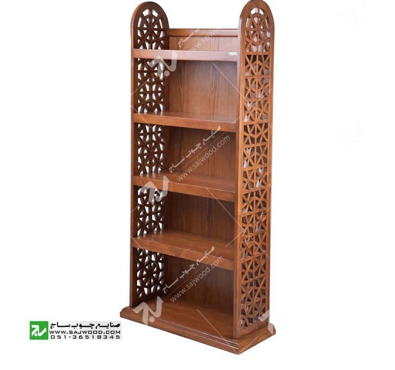 کتابخانه پشت چوب،ویترین،قفسه کتاب چوبی سنتی گره چینی مشبک آذین کد 632