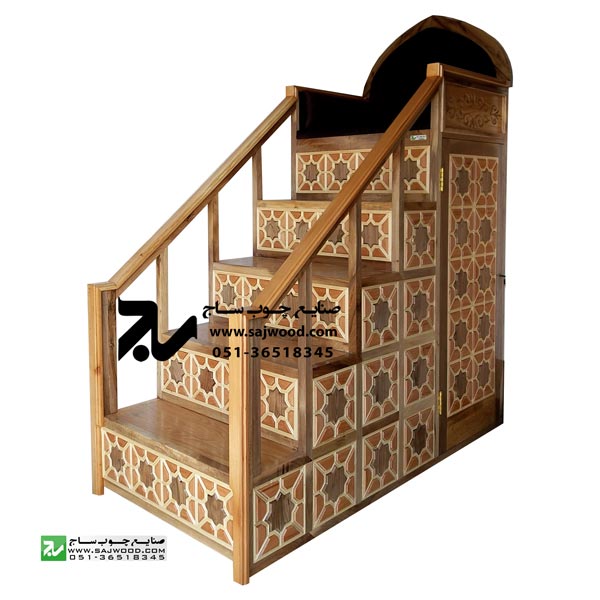 منبر پنج پله مسجد و اماکن مذهبی سنتی چوبی گره چینی شمس کد 115