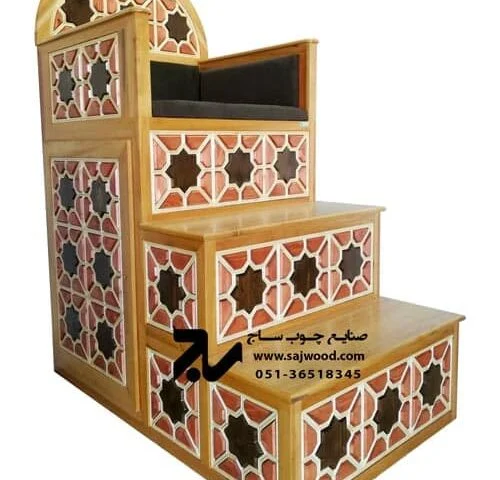 منبر سه پله مسجد،نمازخانه چوبی سنتی گره چینی |منبر حسینیه ، امامزاده