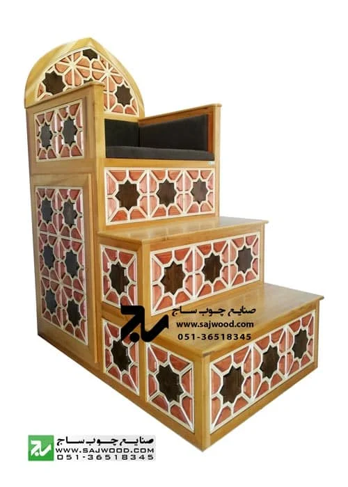 منبر سه پله مسجد،نمازخانه چوبی سنتی گره چینی |منبر حسینیه ، امامزاده