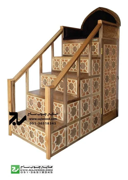 منبر پنج پله مسجد،مداحی،روضه چوبی سنتی گره چینی شمس کد 115