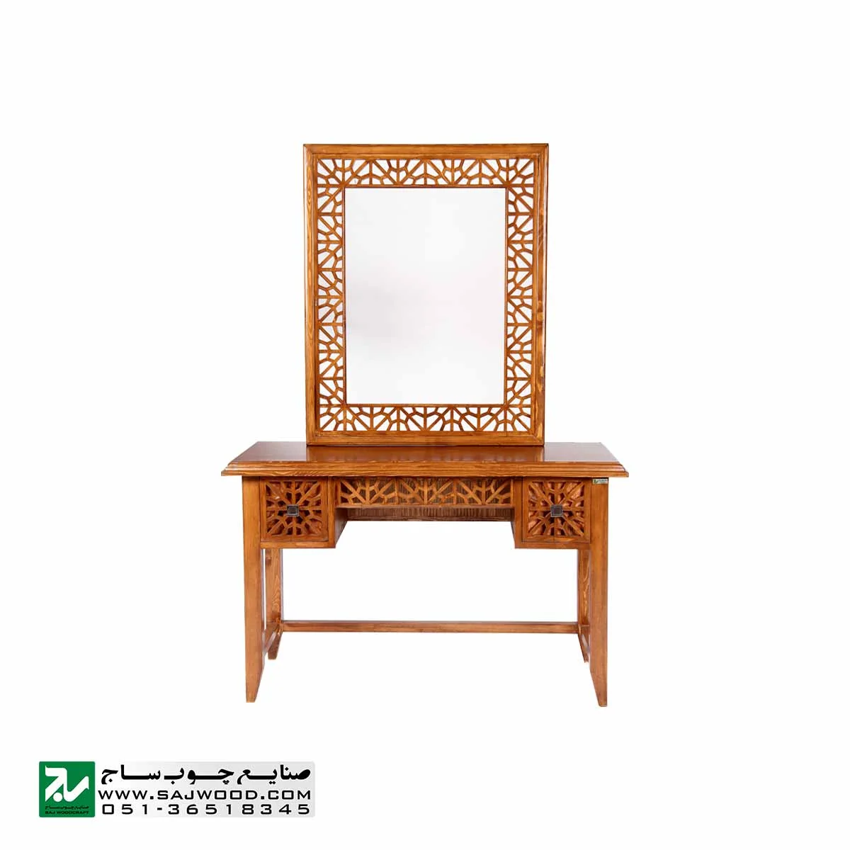 آیینه کنسول و میزآرایش چوبی سنتی دراور دکوراتیو صنایع چوب ساج مدل 312
